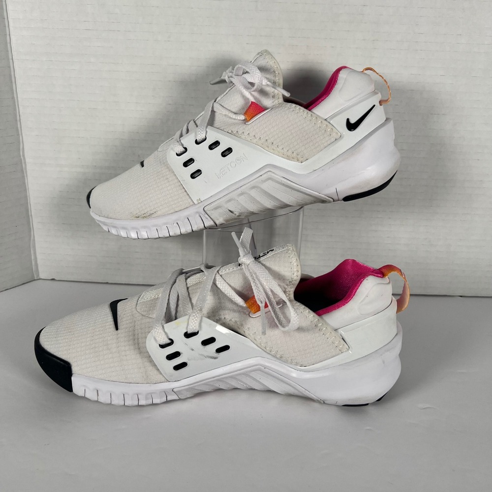 Nike Free Metcon 2 Womens 7 White Training Shoes CD8526-100 Laser Fuchsia